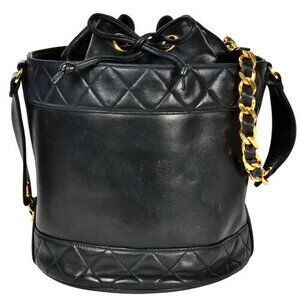 Chanel Matelasse drawstring chain shoulder bag black lambskin Coco mark